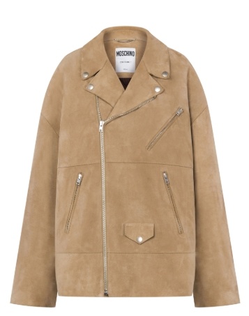 Moschino  Dames Icon suede biker jacket, beige