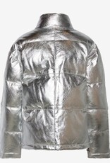 DEPECHE Dames Korte Gewatteerd Leren Jas, zilver