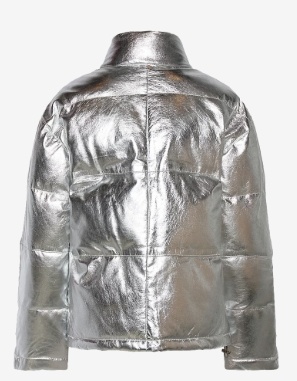 DEPECHE Dames Korte Gewatteerd Leren Jas, zilver