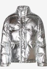 DEPECHE Dames Korte Gewatteerd Leren Jas, zilver