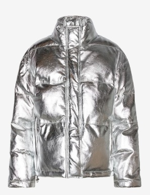 DEPECHE Dames Korte Gewatteerd Leren Jas, zilver