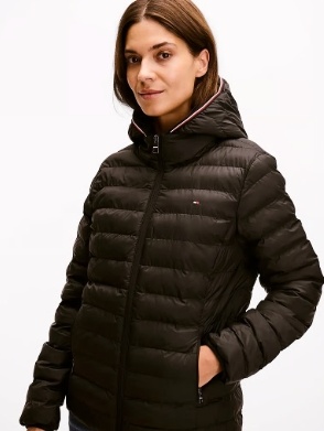 Tommy Hilfiger Dames Gewatteerde Getailleerd jas, zwart