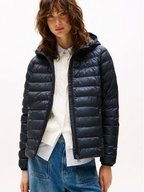 Tommy Hilfiger Dames Gewatteerde Getailleerd jas, blauw