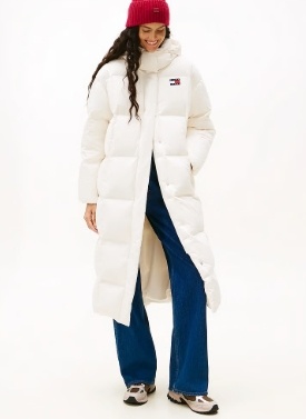 Tommy Jeans Gewaterd Dames Winterjas, gebrokenwit