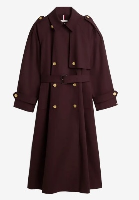 Tommy Hilfiger Dames OVERSIZED Lange Trenchcoat, paars