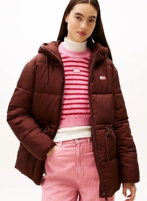 Tommy Hilfiger Dames Gewatteerd winterjas, bordeaux-  rood