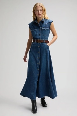 Lee Jeans Dames Lange Jurk, blauw