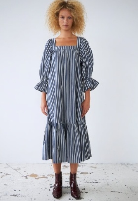 Stella Nova Dames vierkante hals Jurk, blauw