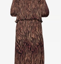 Ganni Ronde Hals Midi Jurk, bruin