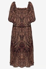 Ganni Dames Ronde Hals Midi Jurk, bruin