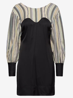 Ganni Dames Ronde Hals Midi Jurk, zwart