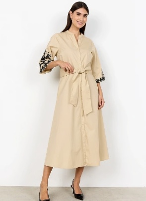 Soyaconcept Dames Ronde Hals Lange Jurk, beige