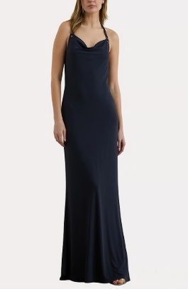 Lauren Ralph Lauren Dames Maxi Jersey Jurk, blauw