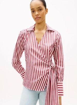 Tommy Hilfiger Dames Gestreept blouse, rood