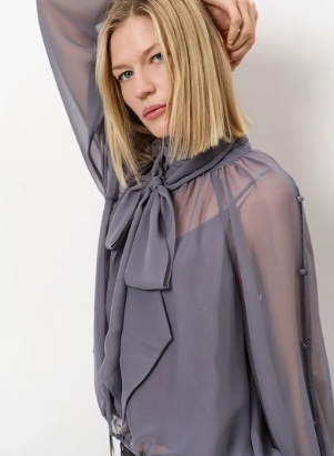 Dante6 Dames chiffon Hoge Halslijn Blouse, grijs