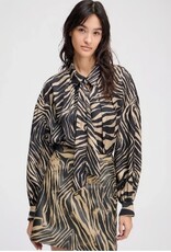 Munthe Dames Klassiek Krag all-over print Blouse, bruin