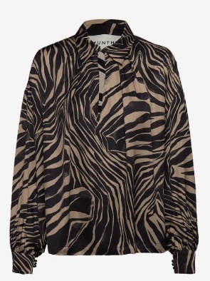 Munthe Dames Klassiek Krag all-over print Blouse, bruin