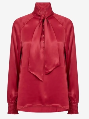 Soyaconcept Dames Hoge Halslijn blouse met strik, rood
