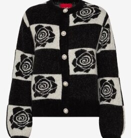 crās Geruit Cardigan, zwart