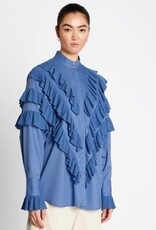 Bruuns Bazaar Dames Ronde Hals Stofmix Blouse, blauw