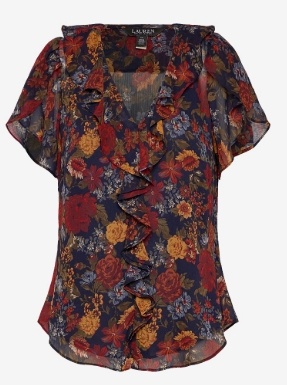 Lauren Ralph Lauren Dames Bloemprint Blouse met ruches, blauw