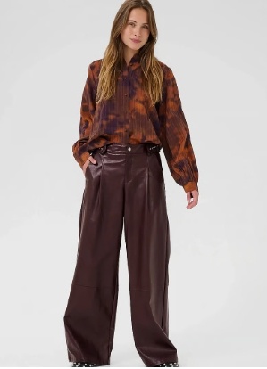 Culture Dames PU-broek wide leg,  bruin