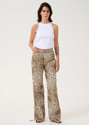Gestuz Dames Luipaardprint wijd broek, bruin
