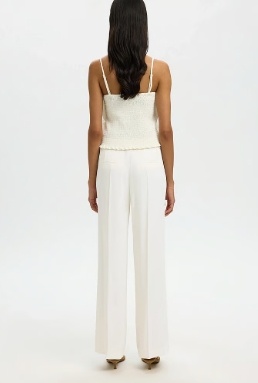 Selected Dames Getailleerde Wijde Broek, creme