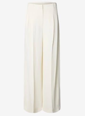 Selected Dames Getailleerde Wijde Broek, creme