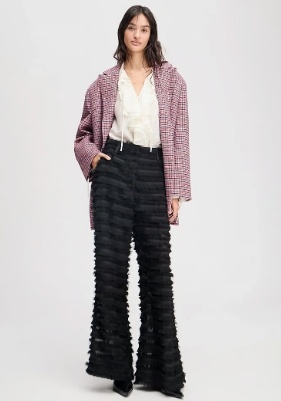 Munthe Dames Licht Transparante Wijde Broek, zwart