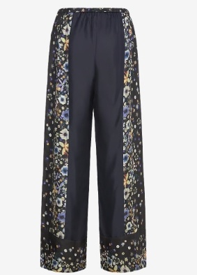 Munthe Dames Zijden Flora Wijde Broek, zwart