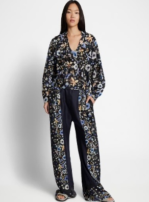 Munthe Dames Zijden Flora Wijde Broek, zwart