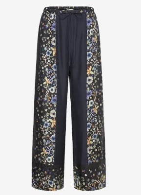 Munthe Dames Zijden Flora Wijde Broek, zwart