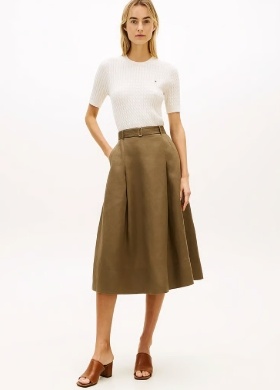 Tommy Hilfiger Dames Knielange Linnen Rok,  olijfgroen