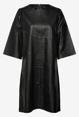 DEPECHE Dames Zacht Leer Lange Jurk, zwart