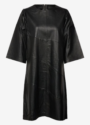 DEPECHE Dames Zacht Leer Lange Jurk, zwart