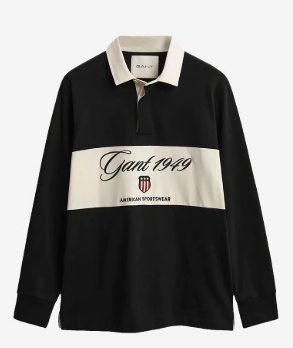 GANT Rugby Heren Lange Poloshirt, zwart