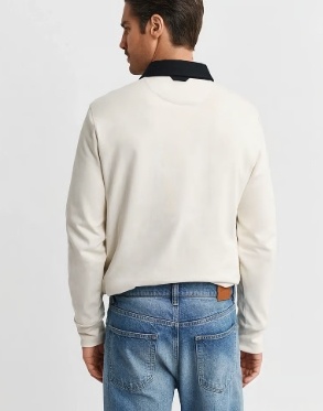 GANT Rugby Heren Lange Mouwen Poloshirt, zwart