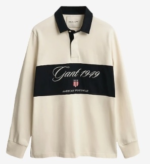 GANT Rugby Heren Lange Mouwen Poloshirt, zwart