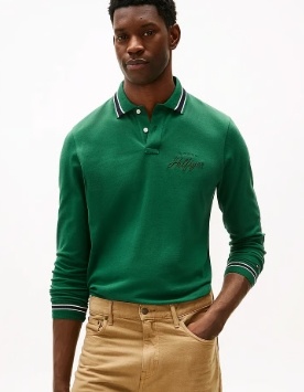 Tommy Hilfiger Rugby Heren Lange Mouwen Poloshirt, groen