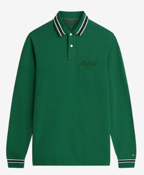 Tommy Hilfiger Rugby Heren Lange Mouwen Poloshirt, groen