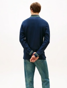 Tommy Hilfiger Rugby Heren Lange Mouwen Poloshirt, blauw