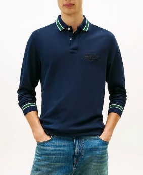 Tommy Hilfiger Rugby Heren Lange Mouwen Poloshirt, blauw