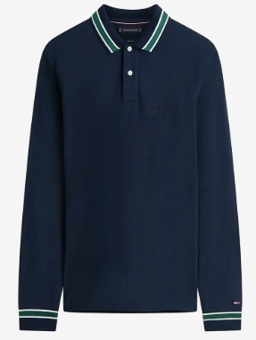 Tommy Hilfiger Rugby Heren Lange Mouwen Poloshirt, blauw