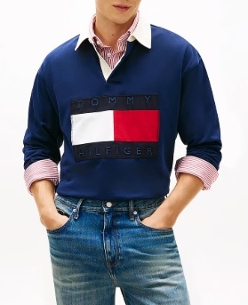 Tommy Hilfiger Rugby Heren Lange Mouwen Poloshirt, blauw