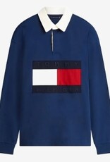 Tommy Hilfiger Rugby Heren Lange Mouwen Poloshirt, blauw