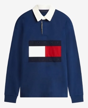 Tommy Hilfiger Rugby Heren Lange Mouwen Poloshirt, blauw