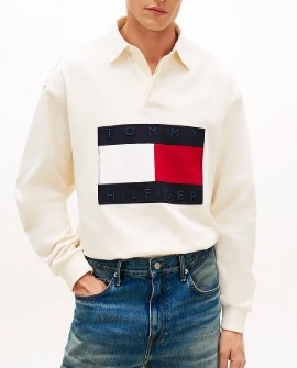 Tommy Hilfiger Rugby Heren Lange Mouwen Poloshirt, ivory