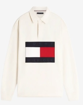 Tommy Hilfiger Rugby Heren Lange Mouwen Poloshirt, ivory