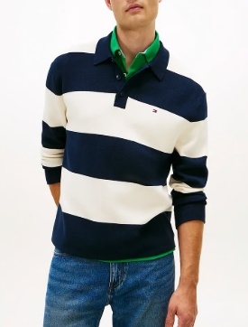 Tommy Hilfiger Heren Lange Mouwen Poloshirt, blauw